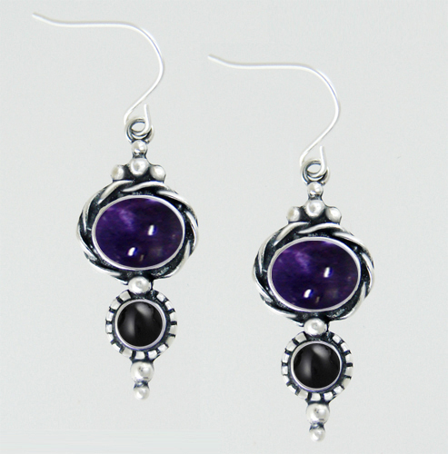 Sterling Silver Drop Dangle Earrings With Iolite And Black Onyx